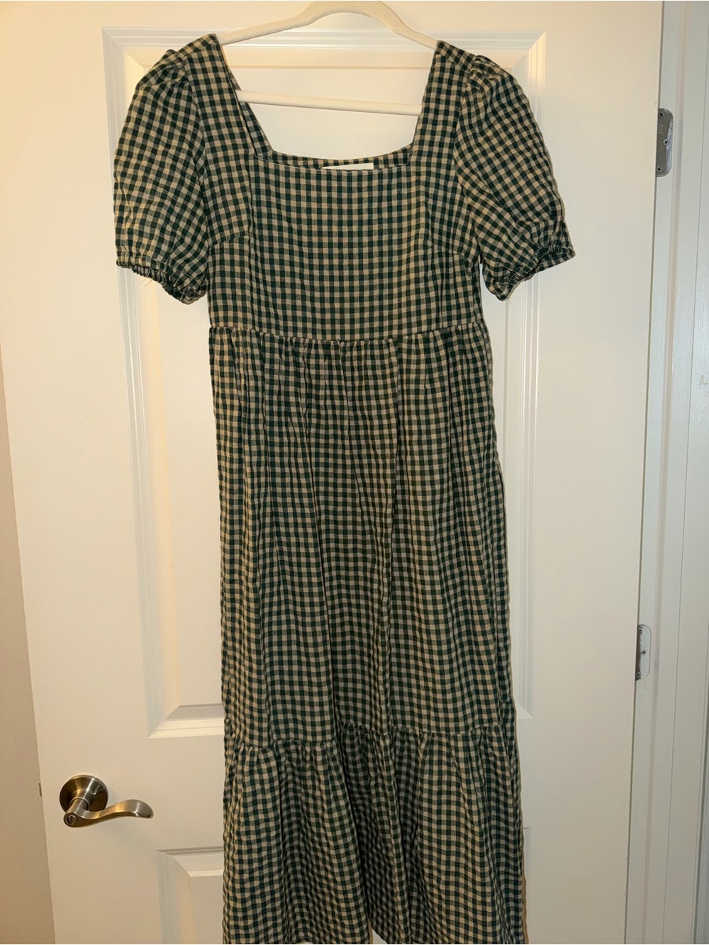Brass & Roe Gingham Square Neck Dress - Green